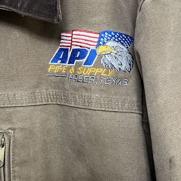 Carhartt  Denim Jacket RN#14806 Mens Size XL Brown Fleece Lined Distressed Logo - Picture 7 of 12